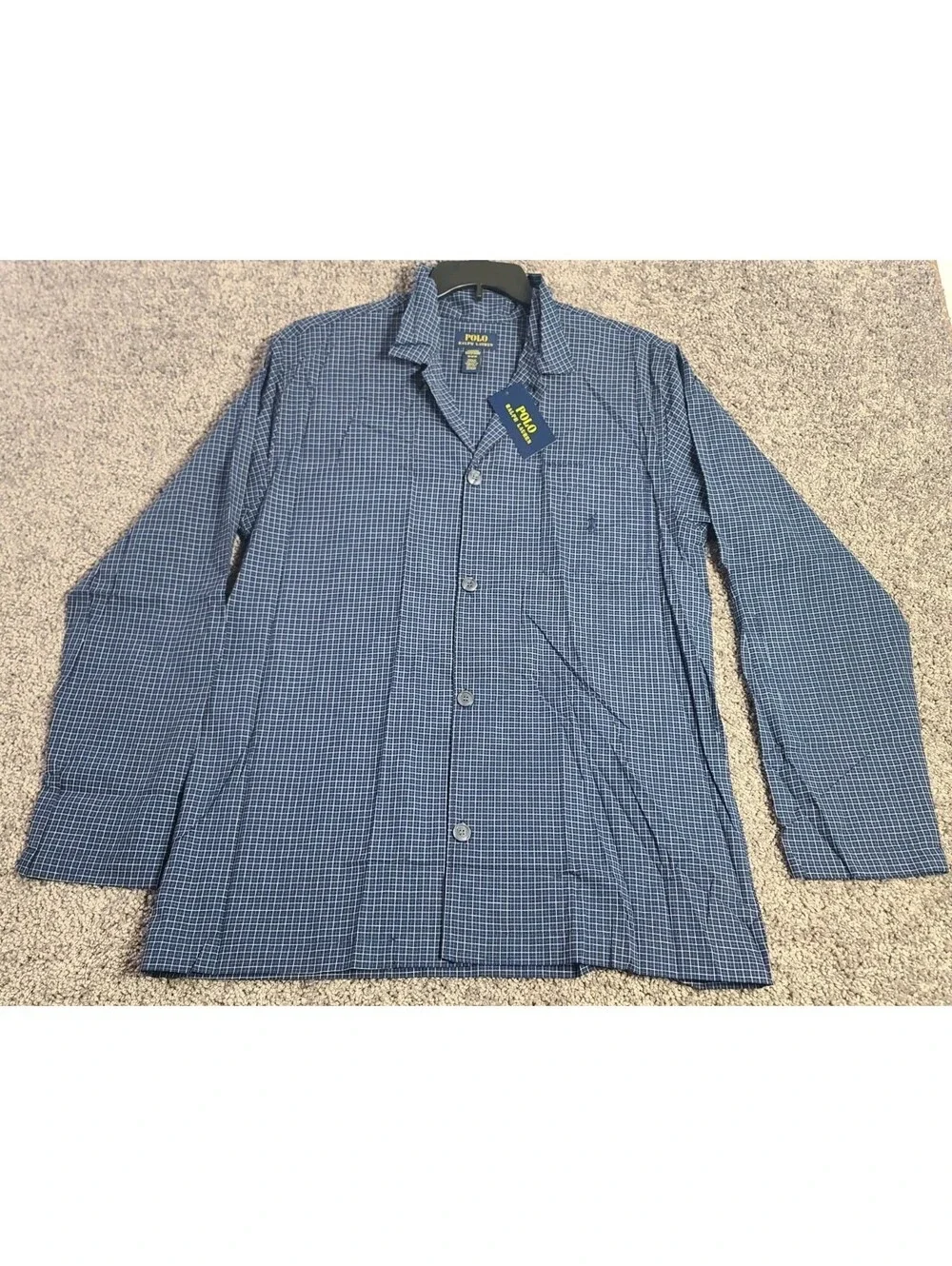 Polo Ralph Lauren Pajama Sleep Shirt Mens Long Sleeve Button Down Blue Sz Medium